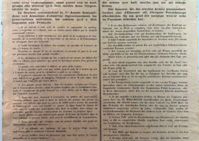 Voyage sur mesure en Alsace : Affiche historique de la proclamation du général Dubail annonçant l’entrée de l’armée française en Alsace le 1er novembre 1914 pendant la Première Guerre mondiale.