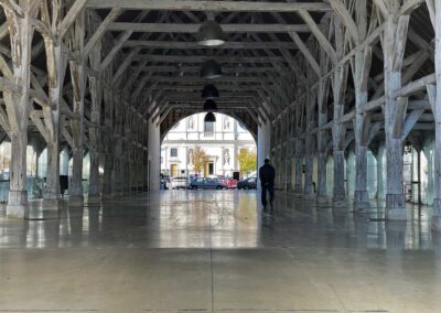 Weekend original en Touraine : Charpente en bois des halles historiques de Richelieu en Indre-et-Loire.
