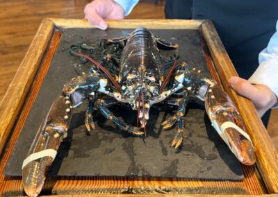 Séjour luxe familial en Bretagne : Homard bleu présenté avant le diner (Relais & châteaux Le Domaine de Rochevilaine).